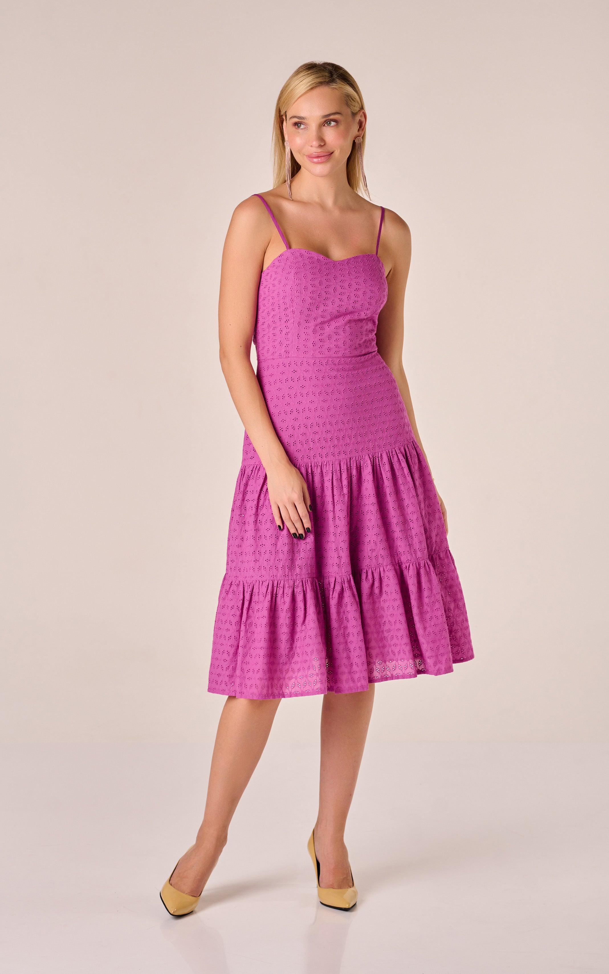 FAITHY | Eyelet cotton midi dress fuchsia – t.t brand