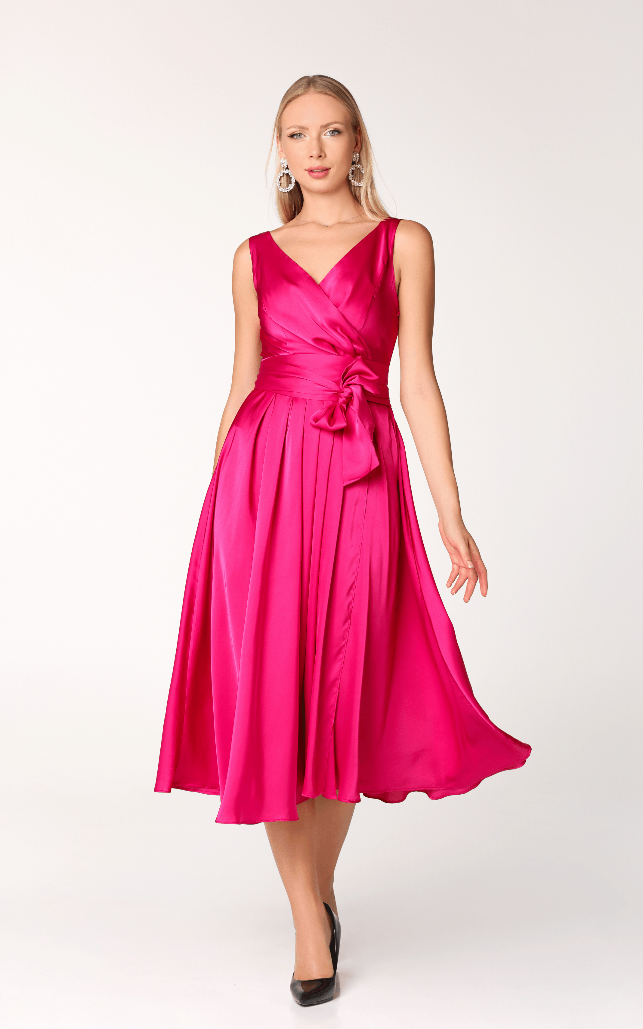 HARPER | Satin Light Midi Dress Fuchsia – t.t brand