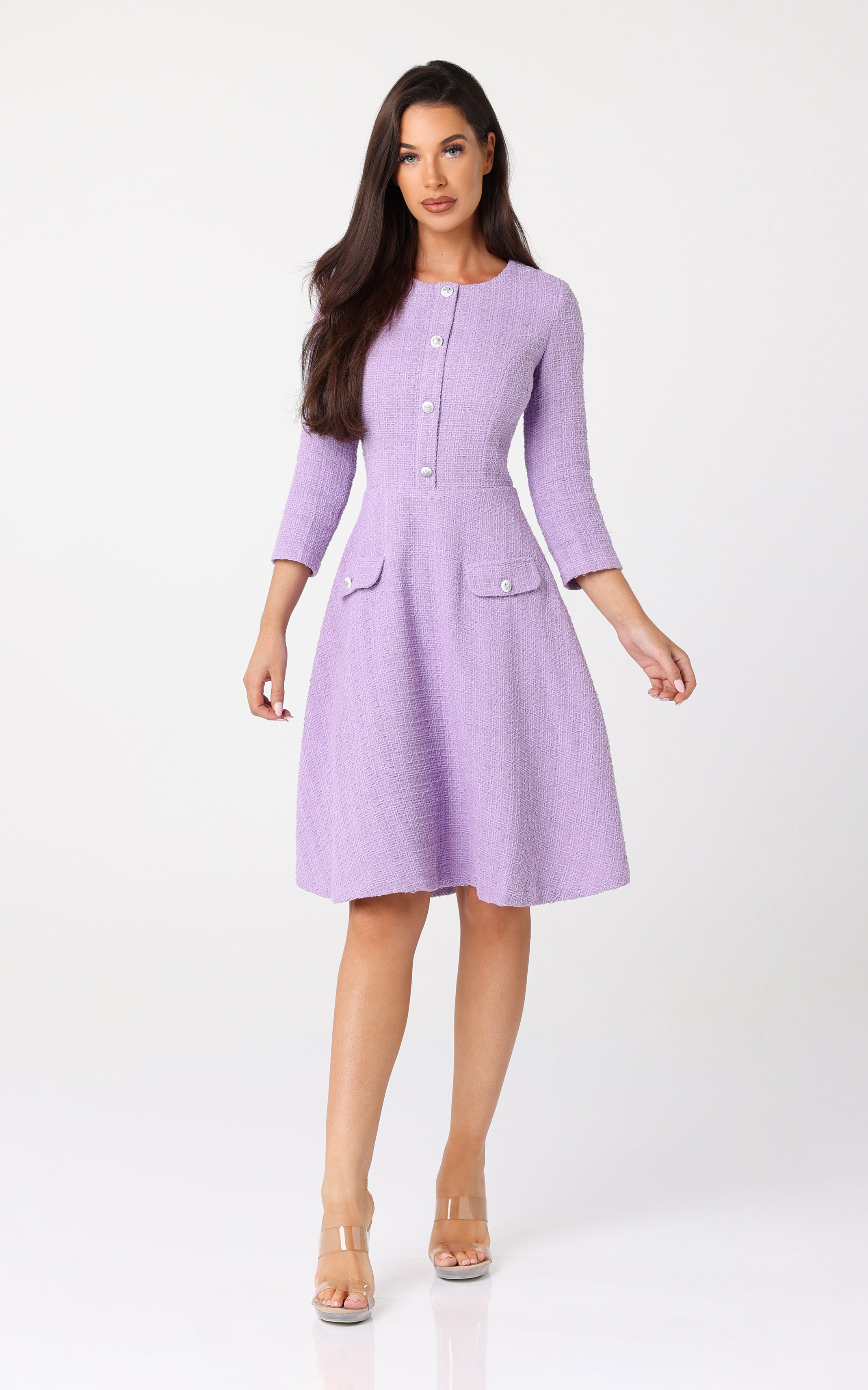 MADELINE | Tweed Lavender Flare Dress – t.t brand