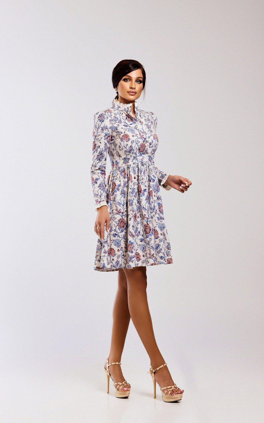SARI | White Dress with Flowers Pattern | Tatiana Tretyak Brand